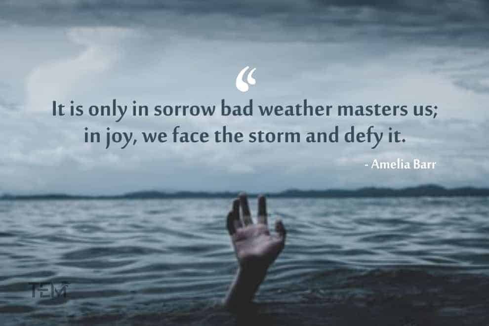 It is only in sorrow bad weather masters us; in joy, we face the storm and defy it. Mental Health Quotes amelia-barr